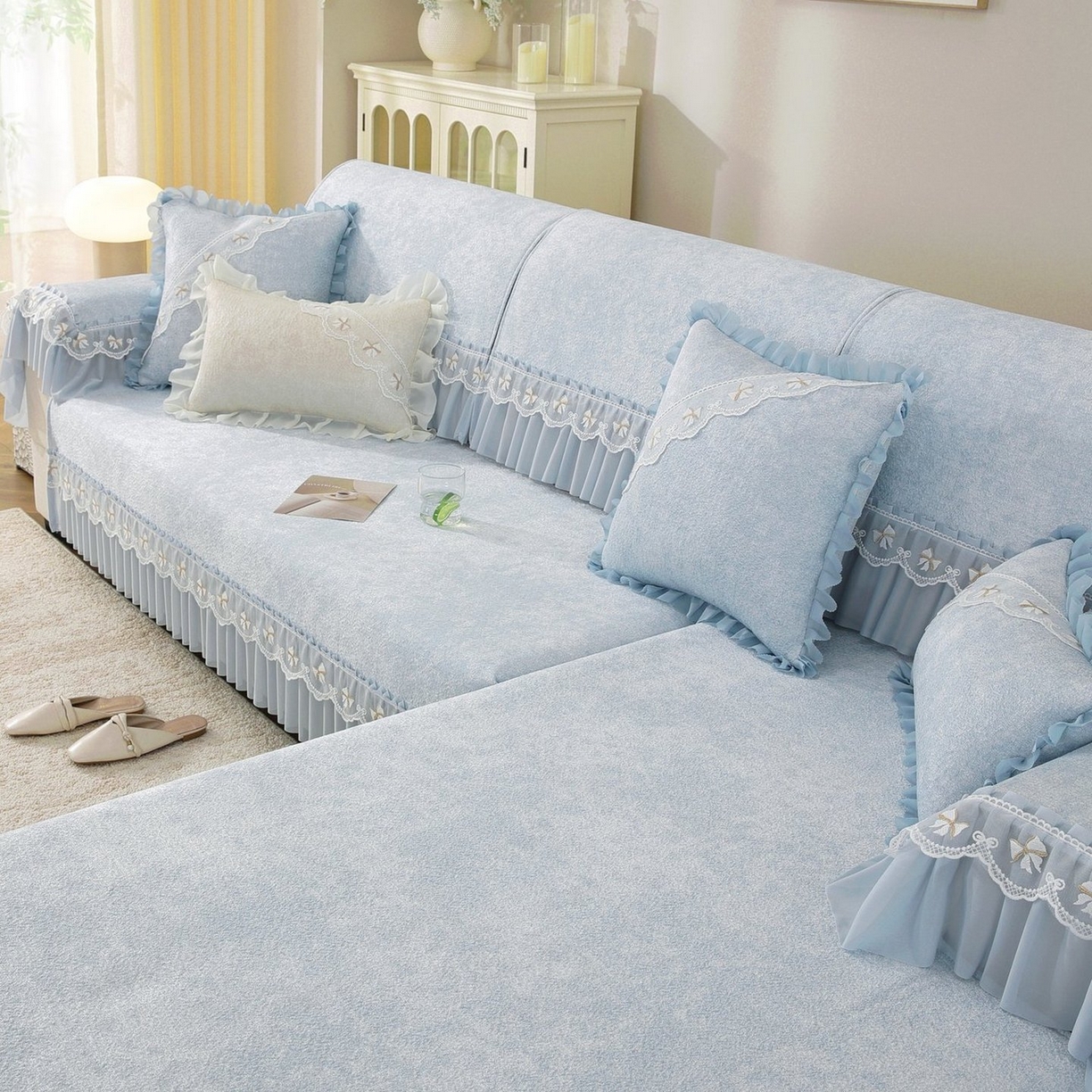 91家纺网 家纺一手货源 找家纺 共鸣沙发垫 2026新款冰豆豆沙发垫素雅系列 素雅蓝色