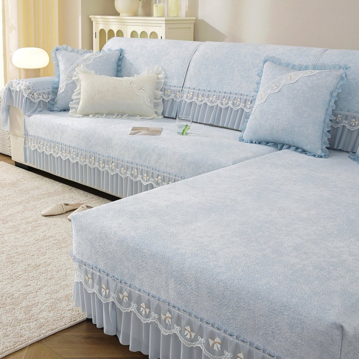 91家纺网 家纺一手货源 找家纺 共鸣沙发垫 2026新款冰豆豆沙发垫素雅系列 素雅蓝色