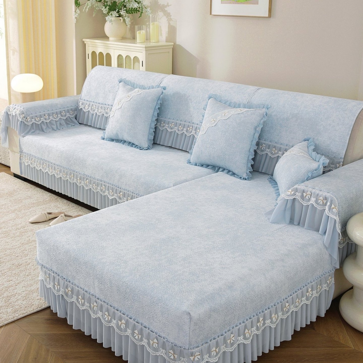 91家纺网 家纺一手货源 找家纺 共鸣沙发垫 2026新款冰豆豆沙发垫素雅系列 素雅蓝色