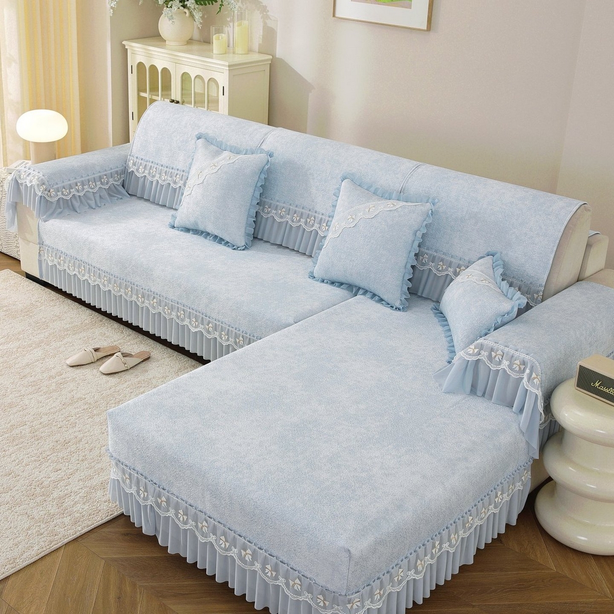 91家纺网 家纺一手货源 找家纺 共鸣沙发垫 2026新款冰豆豆沙发垫素雅系列 素雅蓝色