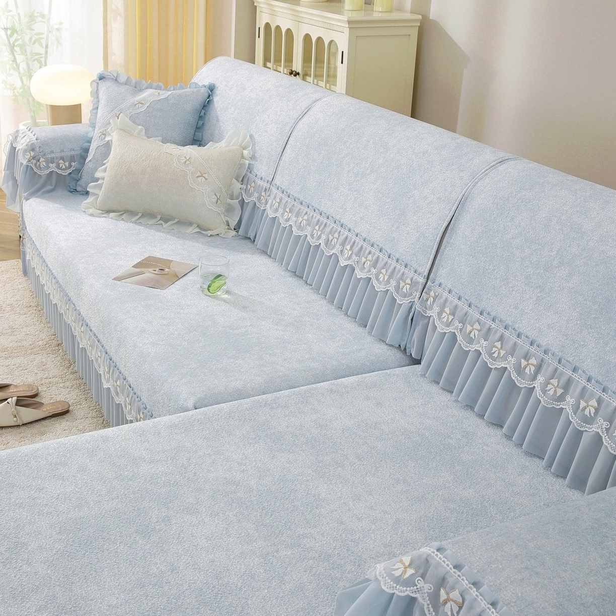 91家纺网 家纺一手货源 找家纺 共鸣沙发垫 2026新款冰豆豆沙发垫素雅系列 素雅蓝色