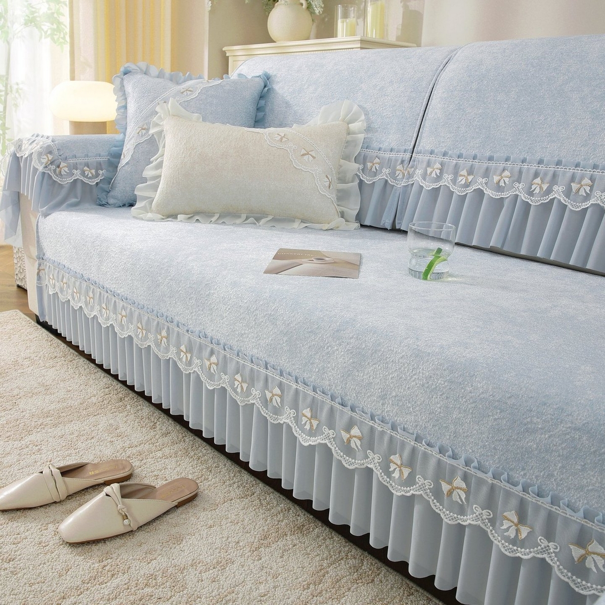 91家纺网 家纺一手货源 找家纺 共鸣沙发垫 2026新款冰豆豆沙发垫素雅系列 素雅蓝色