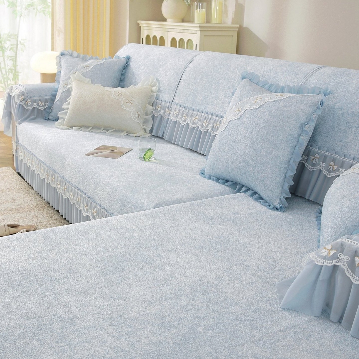 91家纺网 家纺一手货源 找家纺 共鸣沙发垫 2026新款冰豆豆沙发垫素雅系列 素雅蓝色