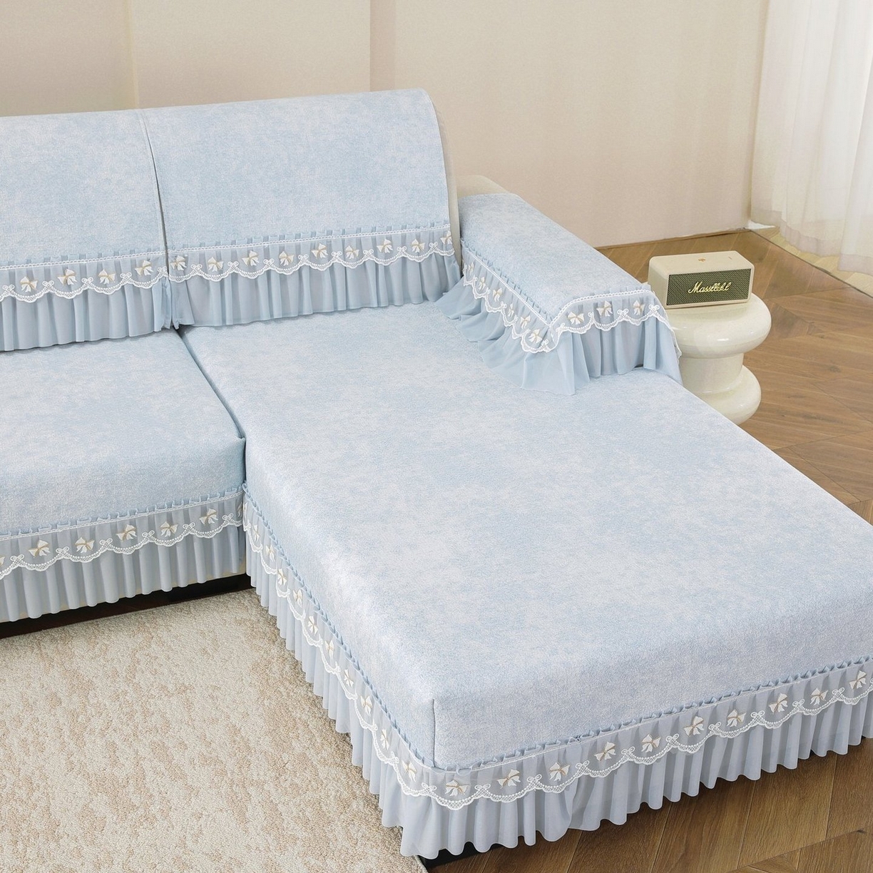 91家纺网 家纺一手货源 找家纺 共鸣沙发垫 2026新款冰豆豆沙发垫素雅系列 素雅蓝色