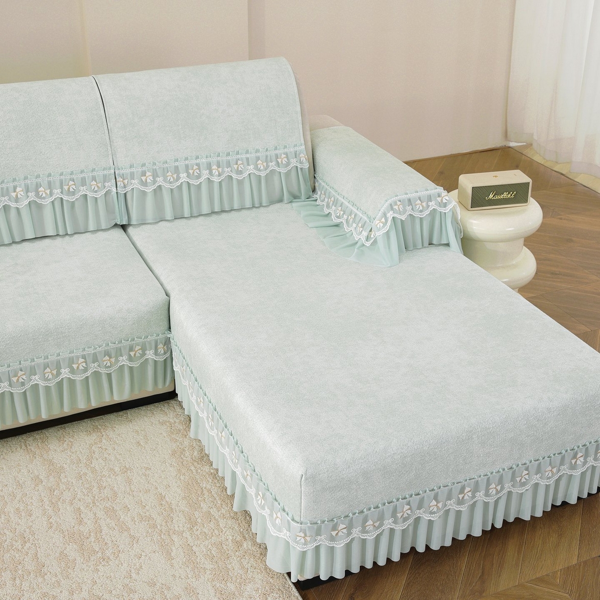 91家纺网 家纺一手货源 找家纺 共鸣沙发垫 2026新款冰豆豆沙发垫素雅系列 素雅绿色