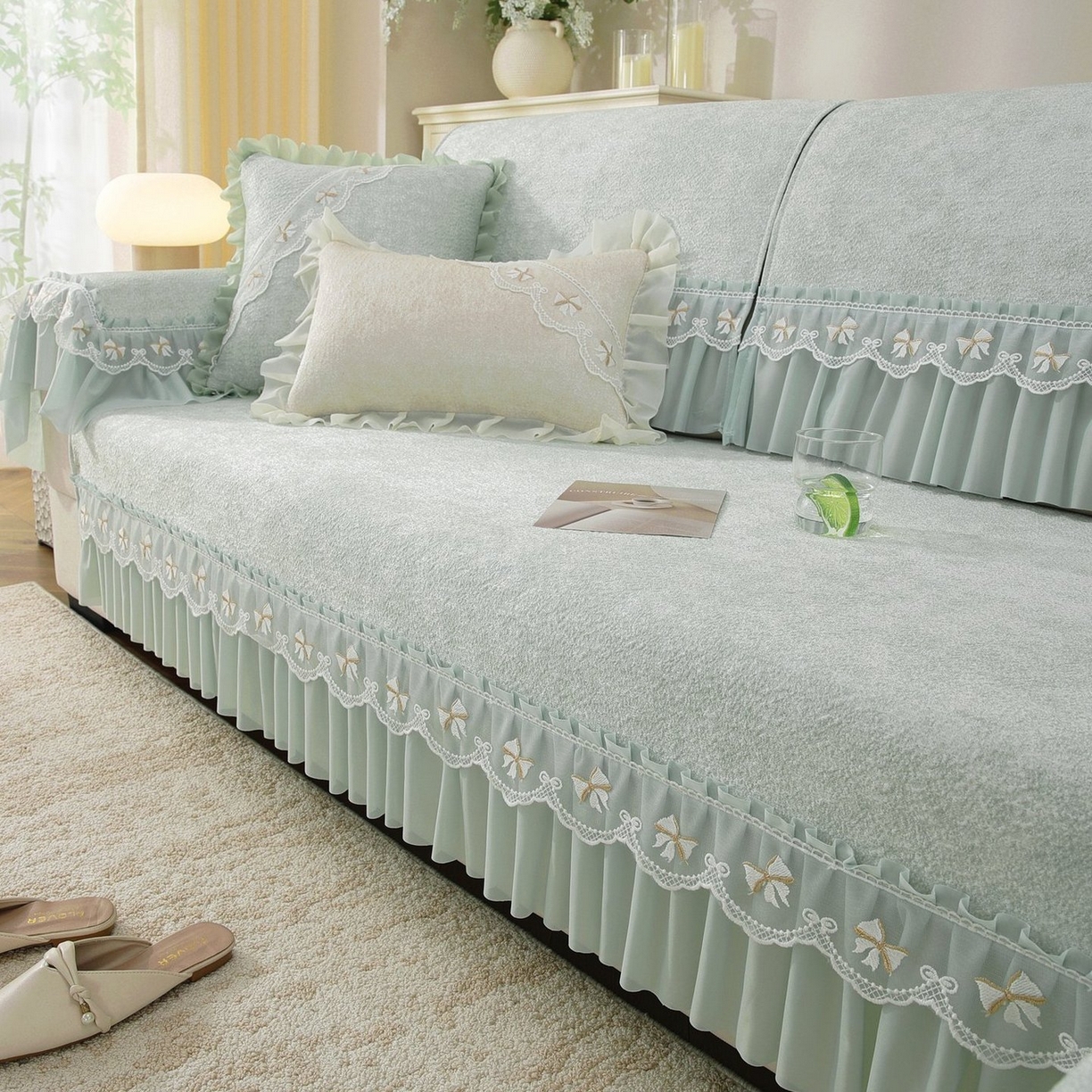 91家纺网 家纺一手货源 找家纺 共鸣沙发垫 2026新款冰豆豆沙发垫素雅系列 素雅绿色