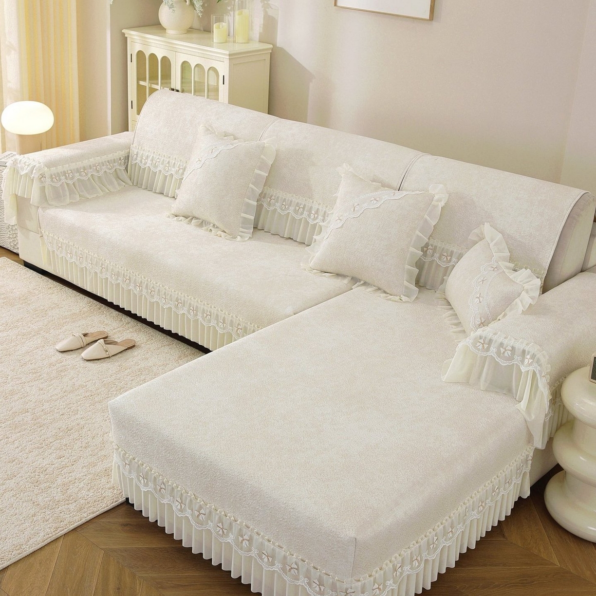 91家纺网 家纺一手货源 找家纺 共鸣沙发垫 2026新款冰豆豆沙发垫素雅系列 素雅米黄