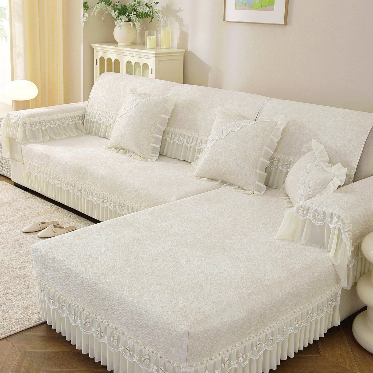 91家纺网 家纺一手货源 找家纺 共鸣沙发垫 2026新款冰豆豆沙发垫素雅系列 素雅米黄