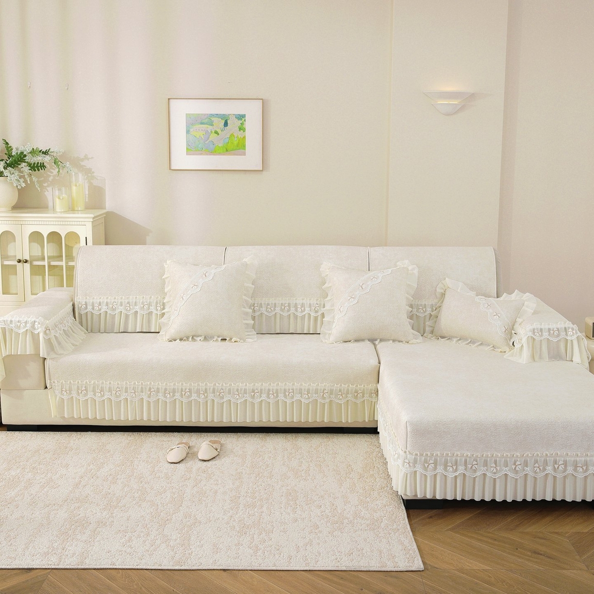 91家纺网 家纺一手货源 找家纺 共鸣沙发垫 2026新款冰豆豆沙发垫素雅系列 素雅米黄