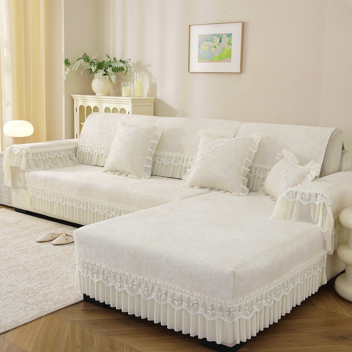 91家纺网 家纺一手货源 找家纺 共鸣沙发垫 2026新款冰豆豆沙发垫素雅系列 素雅米黄