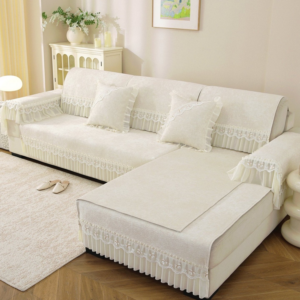 91家纺网 家纺一手货源 找家纺 共鸣沙发垫 2026新款冰豆豆沙发垫素雅系列 素雅米黄