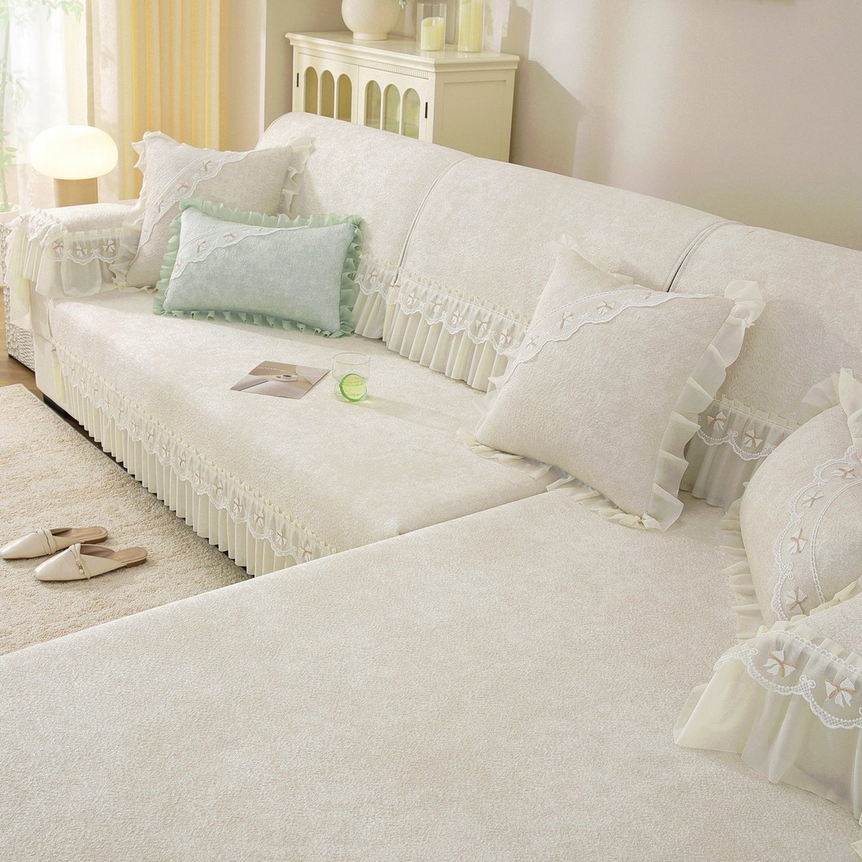 91家纺网 家纺一手货源 找家纺 共鸣沙发垫 2026新款冰豆豆沙发垫素雅系列 素雅米黄