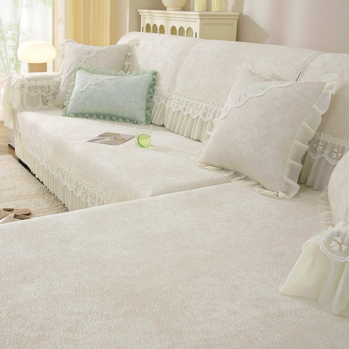 91家纺网 家纺一手货源 找家纺 共鸣沙发垫 2026新款冰豆豆沙发垫素雅系列 素雅米黄