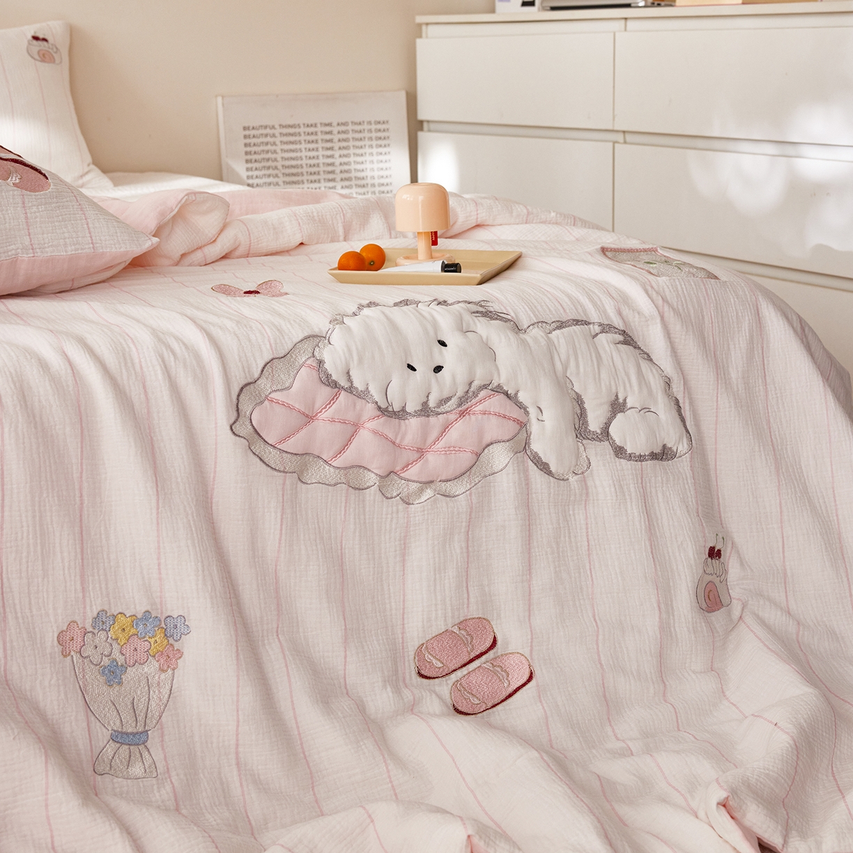 91家纺网 家纺一手货源 找家纺 风向标家纺 2026春夏新款40s皱皱纱绣花夏被夏凉被空调被 夏被-被窝日记