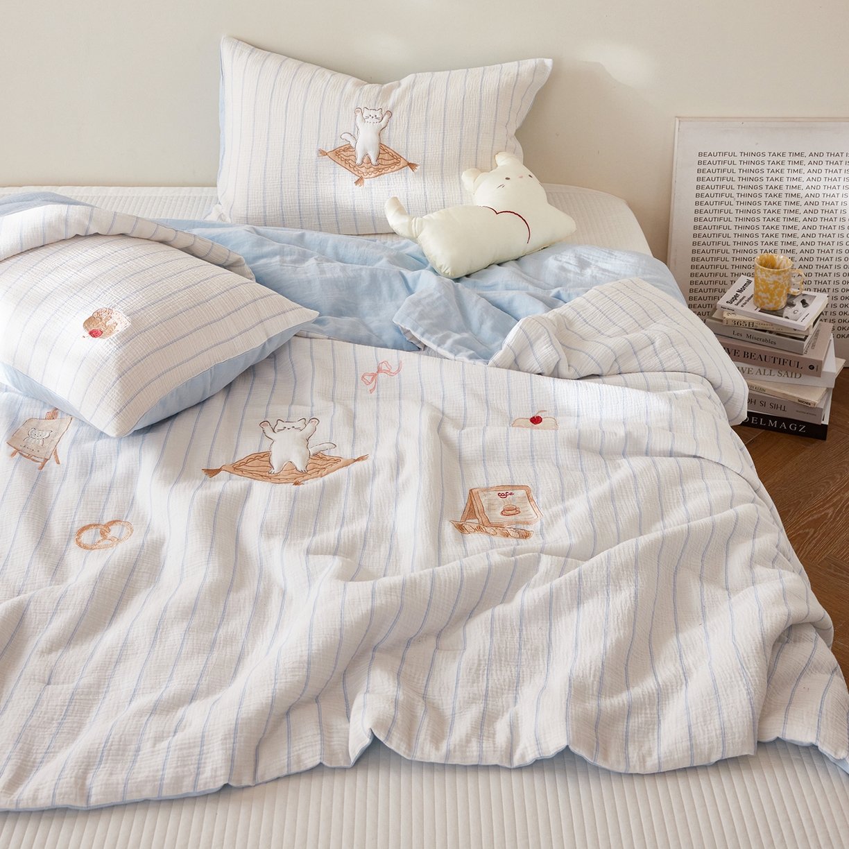 91家纺网 家纺一手货源 找家纺 风向标家纺 2026春夏新款40s皱皱纱绣花夏被夏凉被空调被 夏被-奶盐可露丽