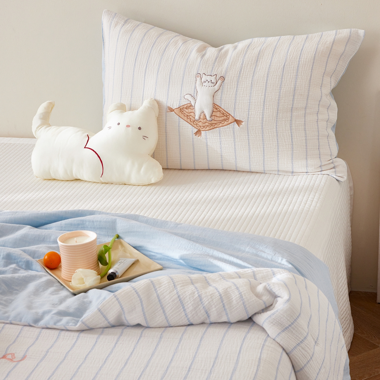 91家纺网 家纺一手货源 找家纺 风向标家纺 2026春夏新款40s皱皱纱绣花夏被夏凉被空调被 夏被-奶盐可露丽