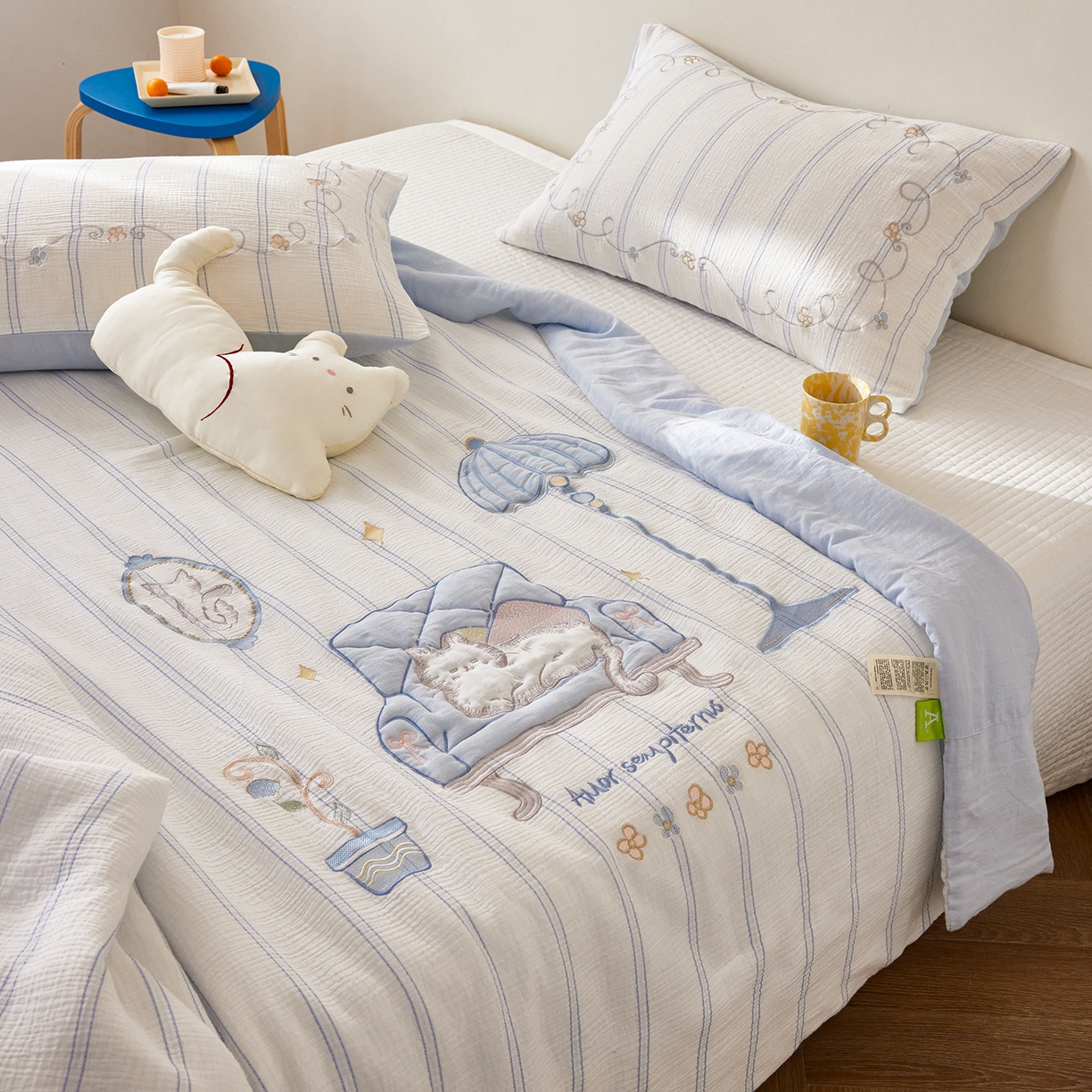 91家纺网 家纺一手货源 找家纺 （总）风向标家纺 2026春夏新款40s皱皱纱绣花夏被夏凉被空调被