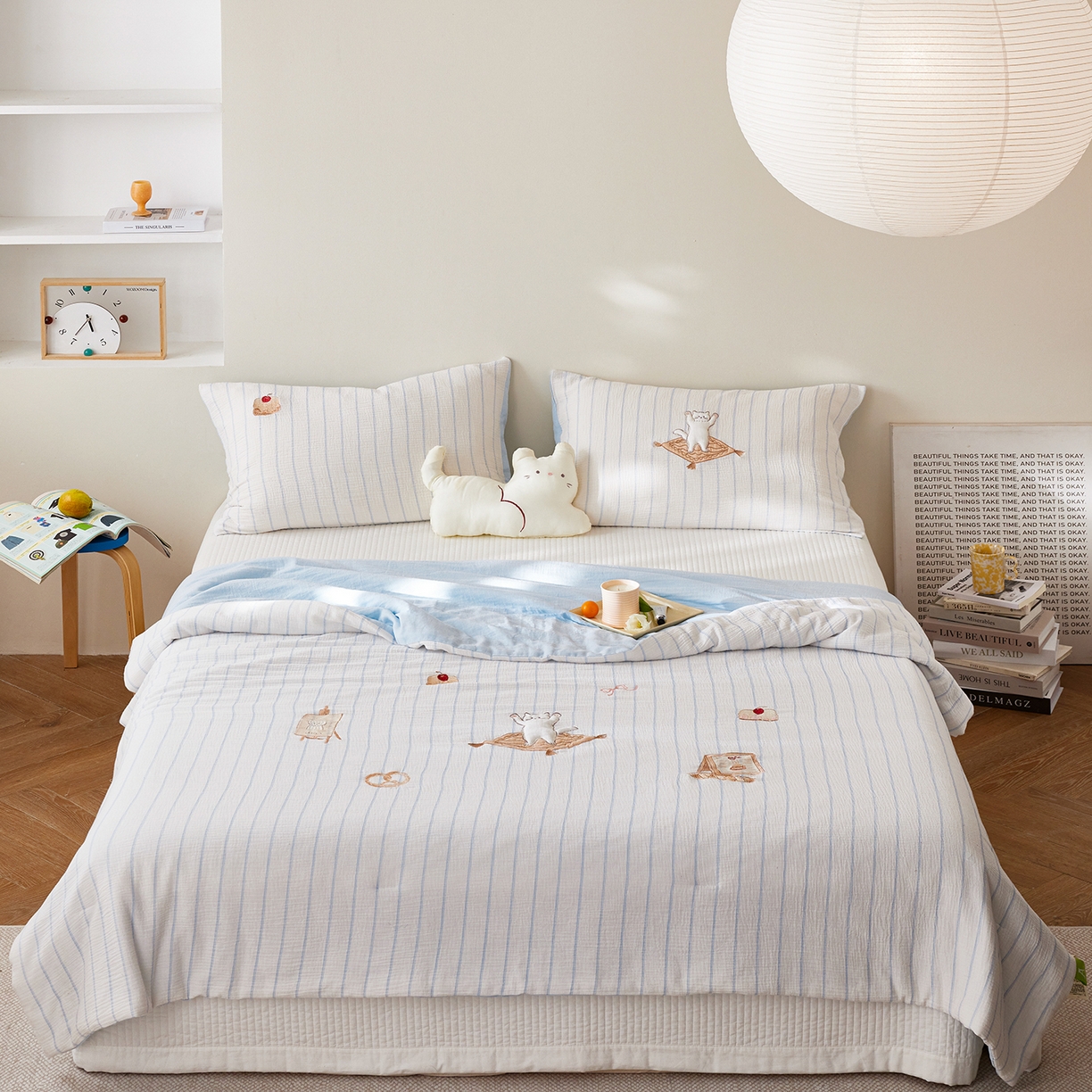 91家纺网 家纺一手货源 找家纺 风向标家纺 2026春夏新款40s皱皱纱绣花夏被夏凉被空调被 夏被-奶盐可露丽