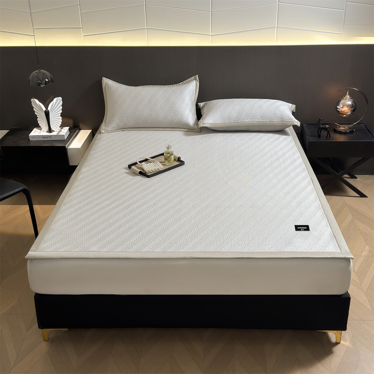 耐思家纺 2026新款A类高克重三明治复合乙纶提花冰豆豆凉席床笠冰棱斜纹系列（提供买家秀） 冰棱斜纹-卡其床席款