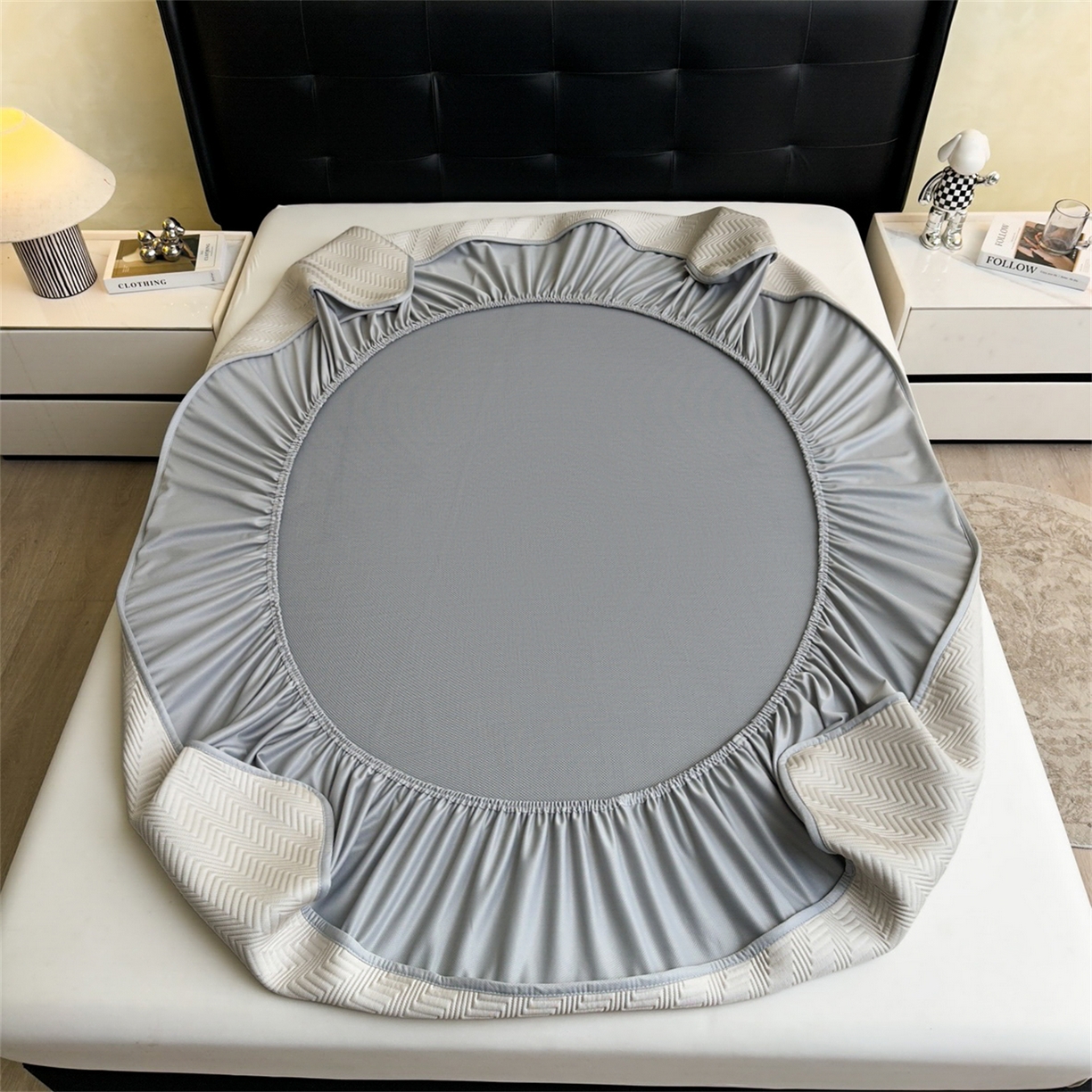 91家纺网 家纺一手货源 找家纺 耐思家纺 2026新款A类高克重三明治复合乙纶提花冰豆豆凉席床笠冰棱斜纹系列（提供买家秀） 冰棱斜纹-卡其床笠款