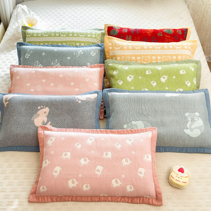 91家纺网 家纺一手货源 找家纺 （总）姝辰 2026新款卡通儿童三层纱提花枕套全棉乳胶枕头套