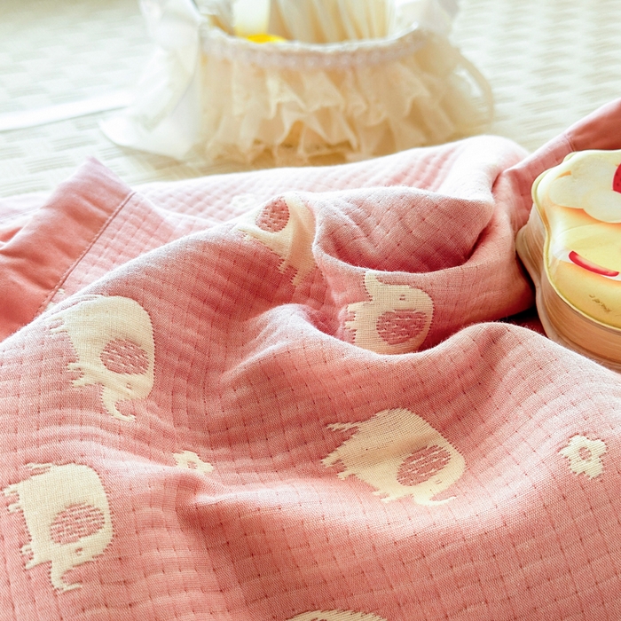 91家纺网 家纺一手货源 找家纺 姝辰 2026新款卡通儿童三层纱提花枕套全棉乳胶枕头套 粉象象