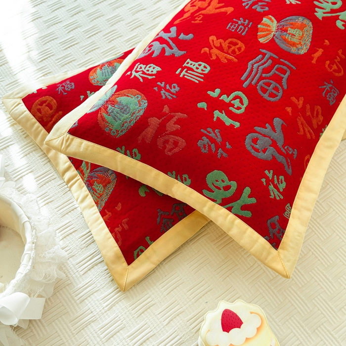 91家纺网 家纺一手货源 找家纺 姝辰 2026新款卡通儿童三层纱提花枕套全棉乳胶枕头套 福多多