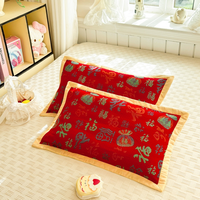 91家纺网 家纺一手货源 找家纺 姝辰 2026新款卡通儿童三层纱提花枕套全棉乳胶枕头套 福多多