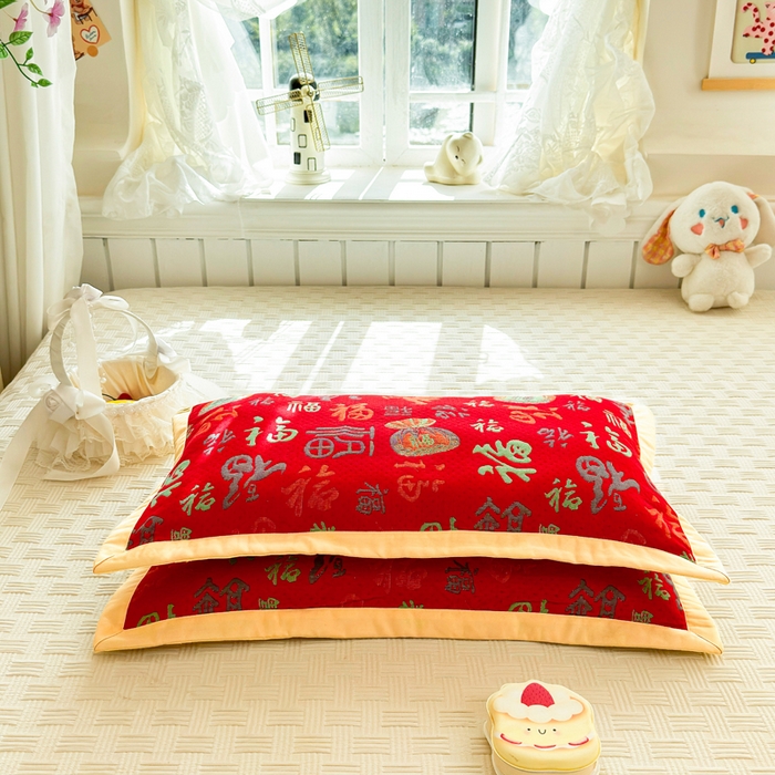 91家纺网 家纺一手货源 找家纺 姝辰 2026新款卡通儿童三层纱提花枕套全棉乳胶枕头套 福多多
