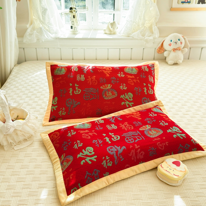 91家纺网 家纺一手货源 找家纺 姝辰 2026新款卡通儿童三层纱提花枕套全棉乳胶枕头套 福多多