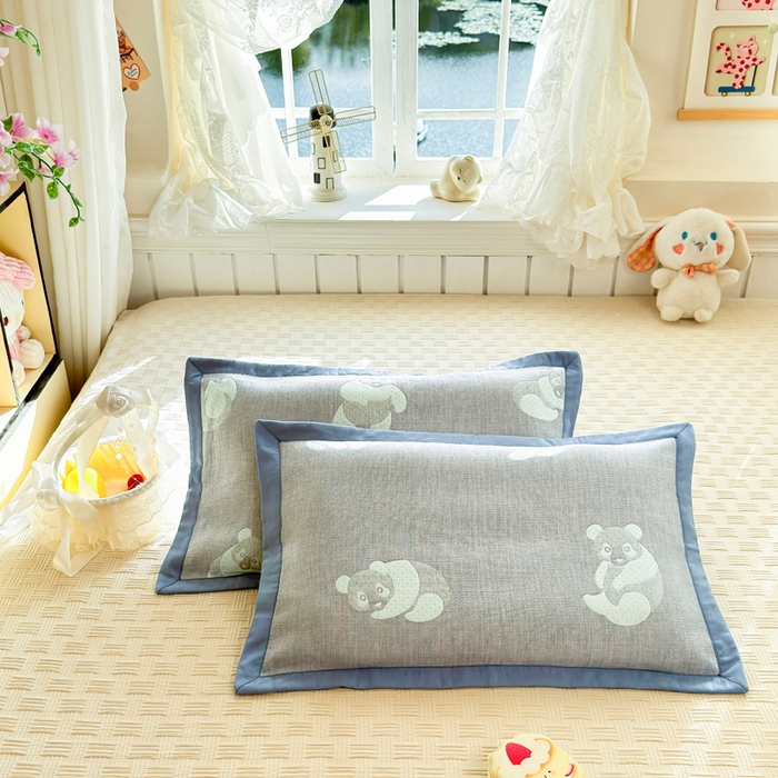 姝辰 2026新款卡通儿童三层纱提花枕套全棉乳胶枕头套 可爱熊蓝