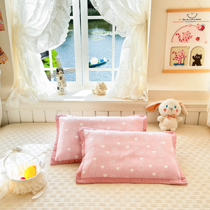 姝辰 2026新款卡通儿童三层纱提花枕套全棉乳胶枕头套 兔叽叽