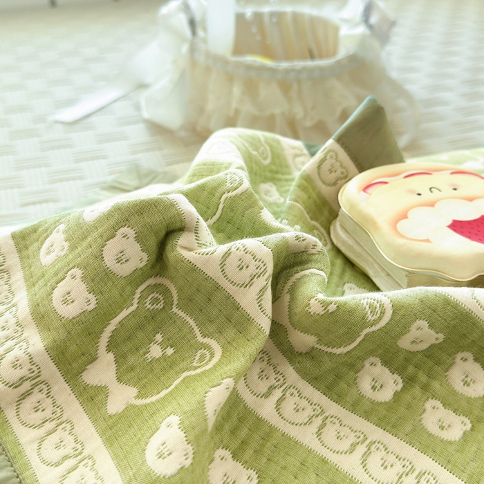 91家纺网 家纺一手货源 找家纺 姝辰 2026新款卡通儿童三层纱提花枕套全棉乳胶枕头套 熊头抹茶