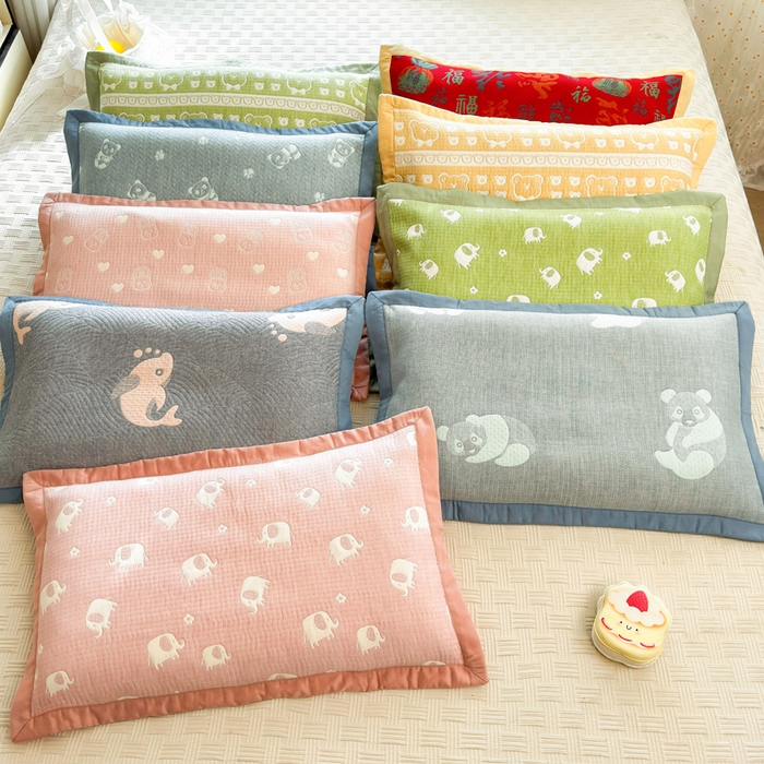 91家纺网 家纺一手货源 找家纺 姝辰 2026新款卡通儿童三层纱提花枕套全棉乳胶枕头套 叠拍图仅参考不可下单