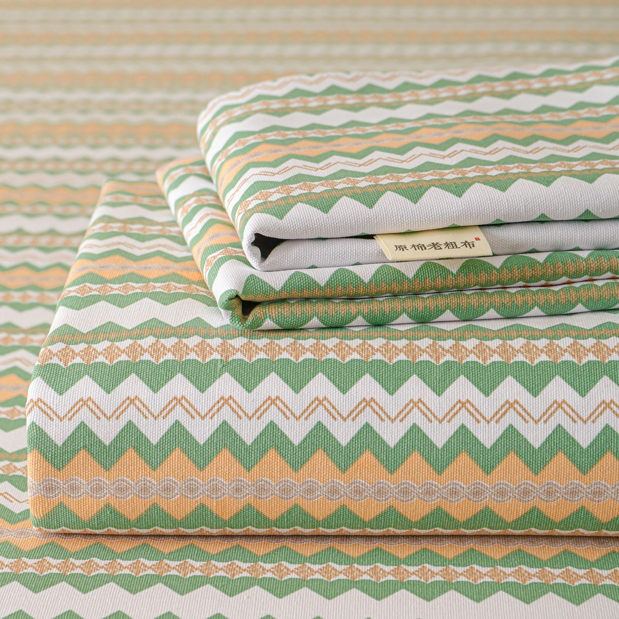 91家纺网 家纺一手货源 找家纺 洺兰家居 2026年新款原棉老粗布床单夏季凉席三件套 向往条纹
