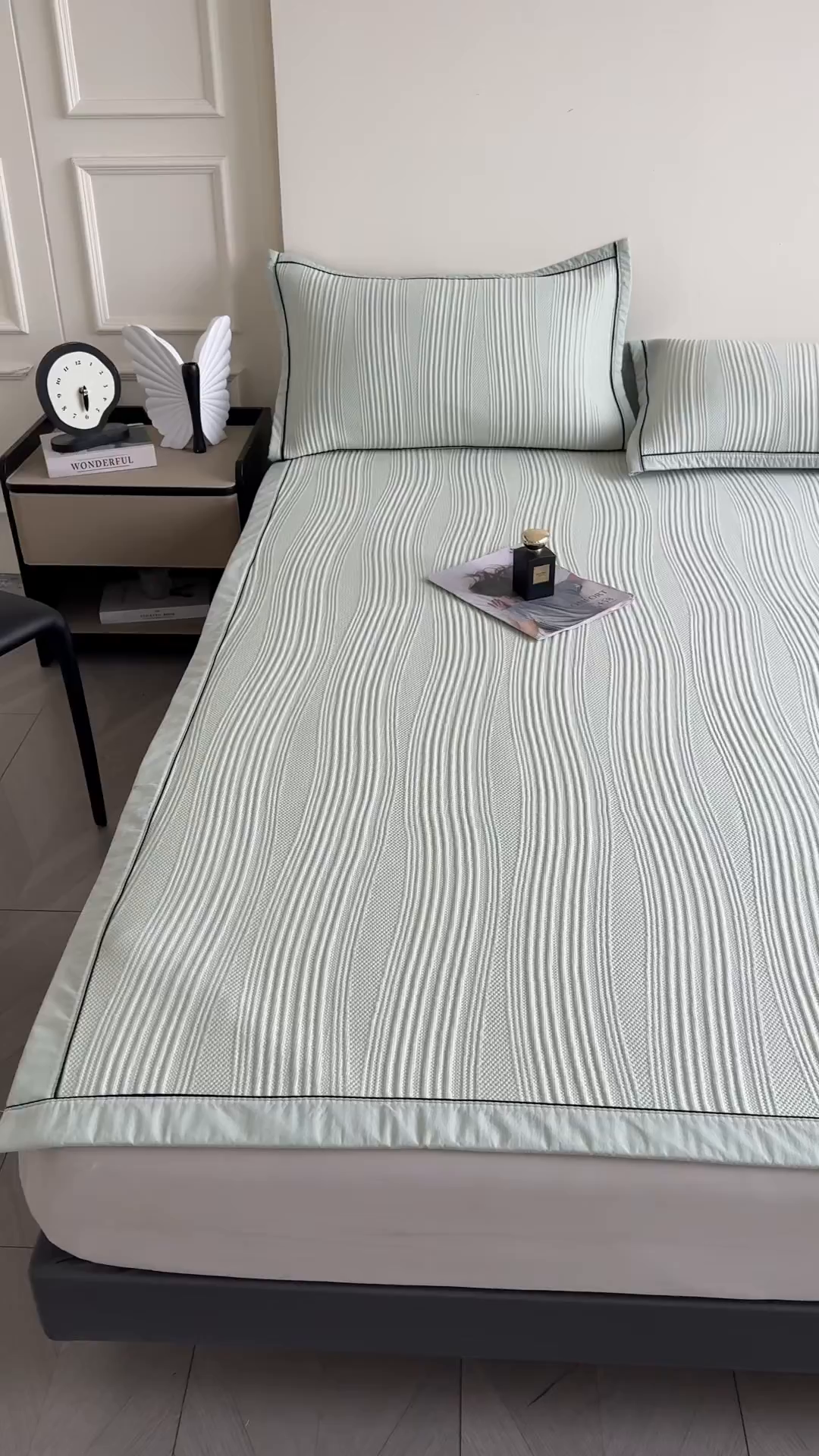 91家纺网 家纺一手货源 找家纺 耐思家纺 2026新款A类高克重三明治复合乙纶提花冰豆豆凉席床笠小蛮腰系列（提供买家秀） 小蛮腰-绿床席款