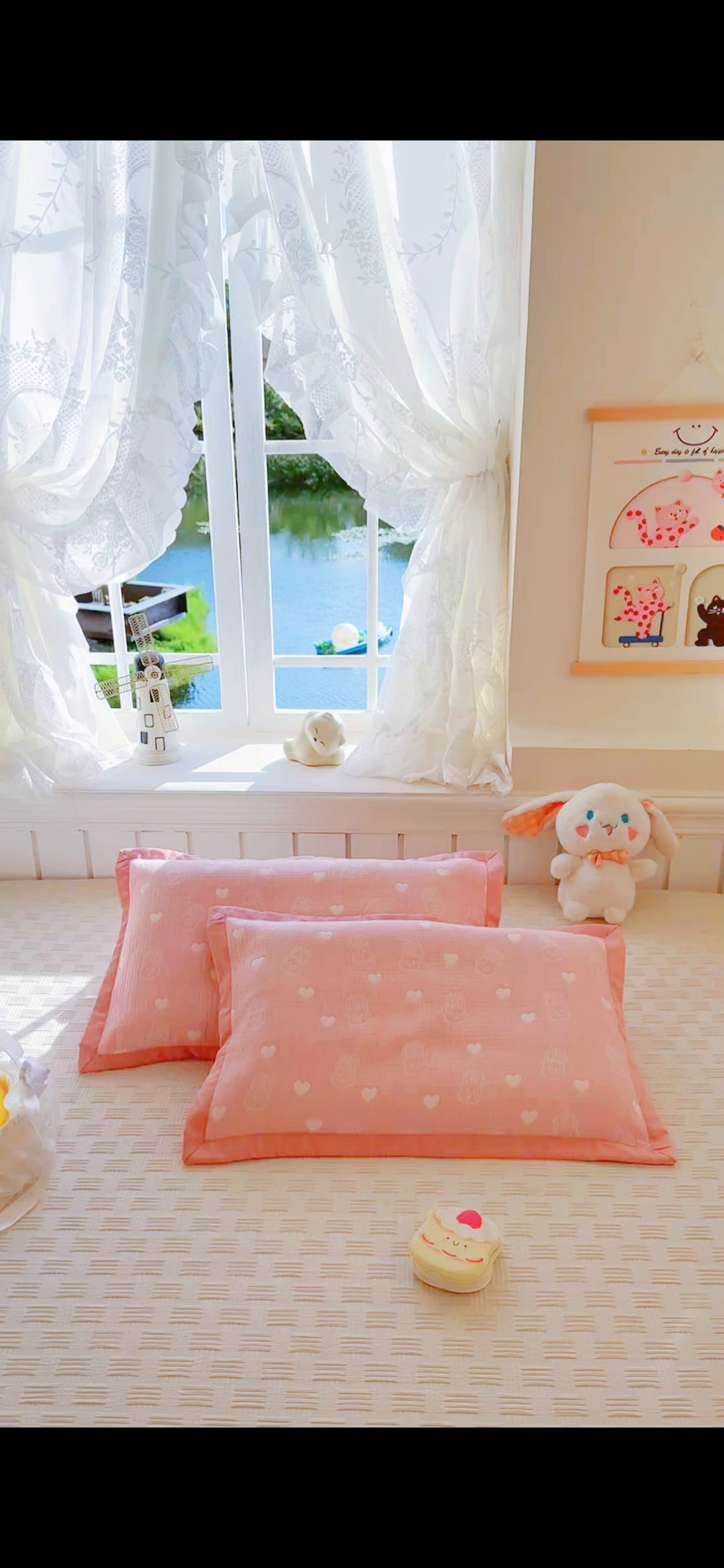 91家纺网 家纺一手货源 找家纺 姝辰 2026新款卡通儿童三层纱提花枕套全棉乳胶枕头套 兔叽叽