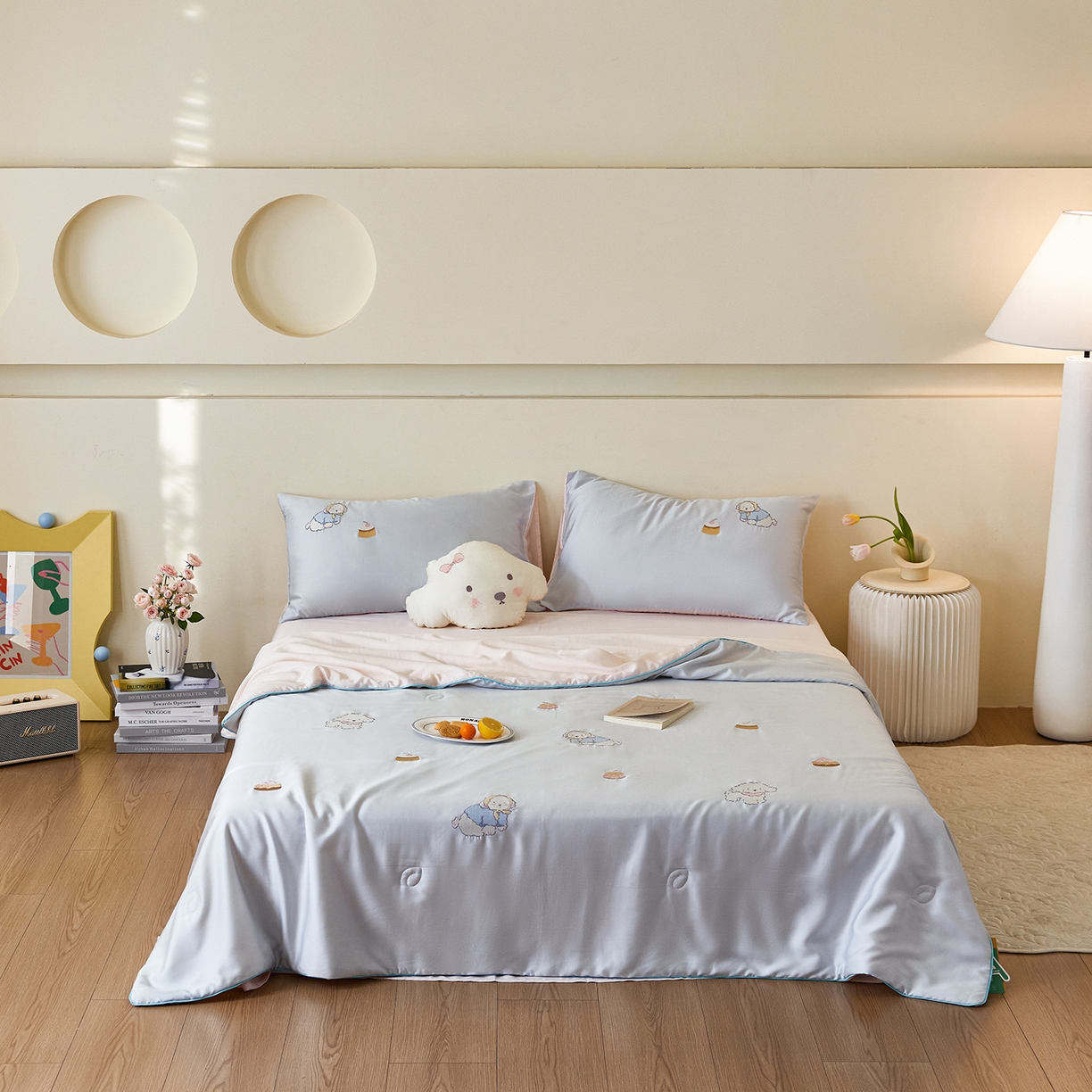 91家纺网 家纺一手货源 找家纺 （总）沐珩家纺 2026新款莱赛尔天丝绣花夏被50天丝大豆棉夏被四件套-萌神系列