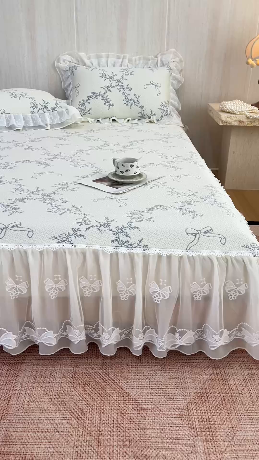 91家纺网 家纺一手货源 找家纺 菊上家纺 2026春夏新款PE凉席甜美香草系列凉席席子 甜美蓝