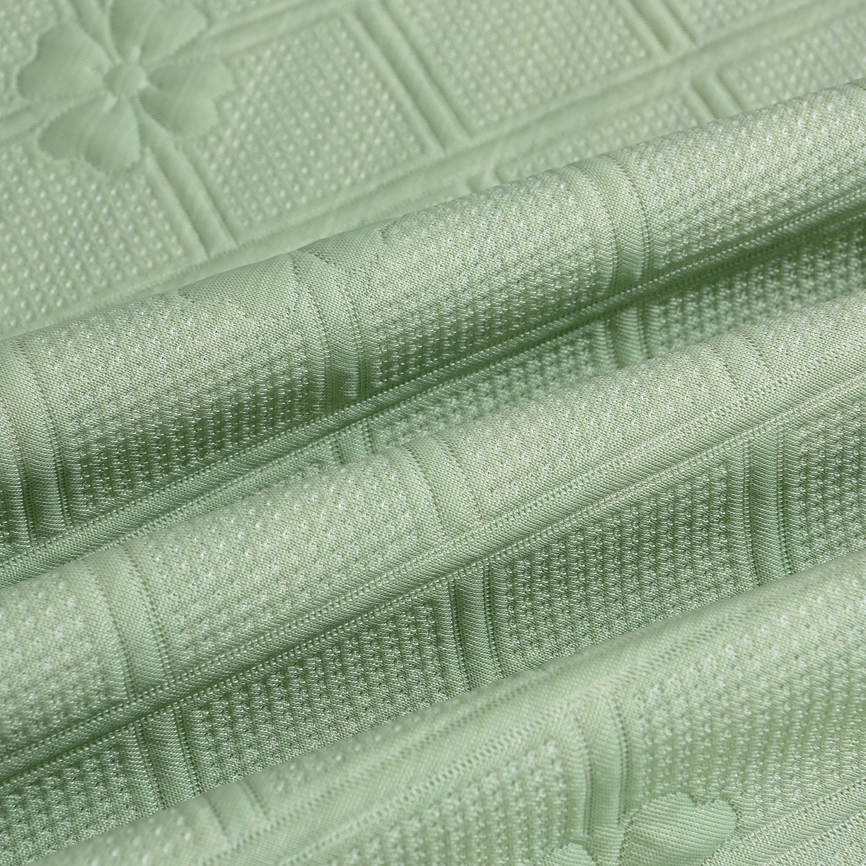 91家纺网 家纺一手货源 找家纺 赛丽雅 2026春夏新款420克A类PE聚乙烯提花冰豆豆凉感床裙款凉席三件套席子空调软席 兰朵-绿