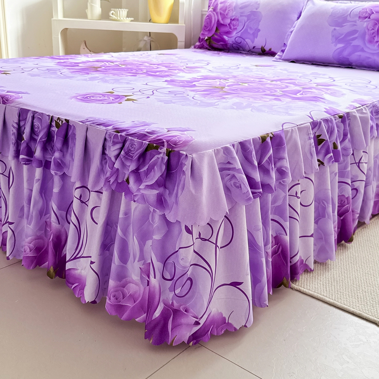 91家纺网 家纺一手货源 找家纺 亿佳人 2026新款芦荟棉单床裙床裙单件芦荟棉床裙单件 紫气东来