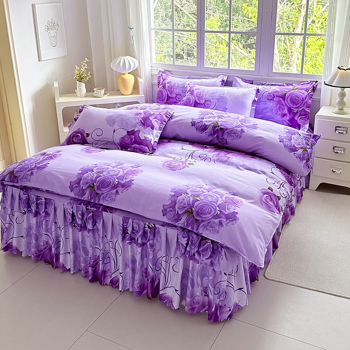 91家纺网 家纺一手货源 找家纺 亿佳人 2026新款芦荟棉单床裙床裙单件芦荟棉床裙单件 紫气东来