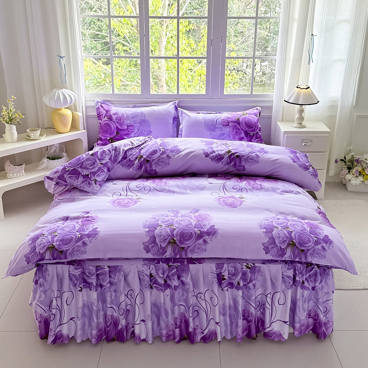 91家纺网 家纺一手货源 找家纺 亿佳人 2026新款芦荟棉单床裙床裙单件芦荟棉床裙单件 紫气东来