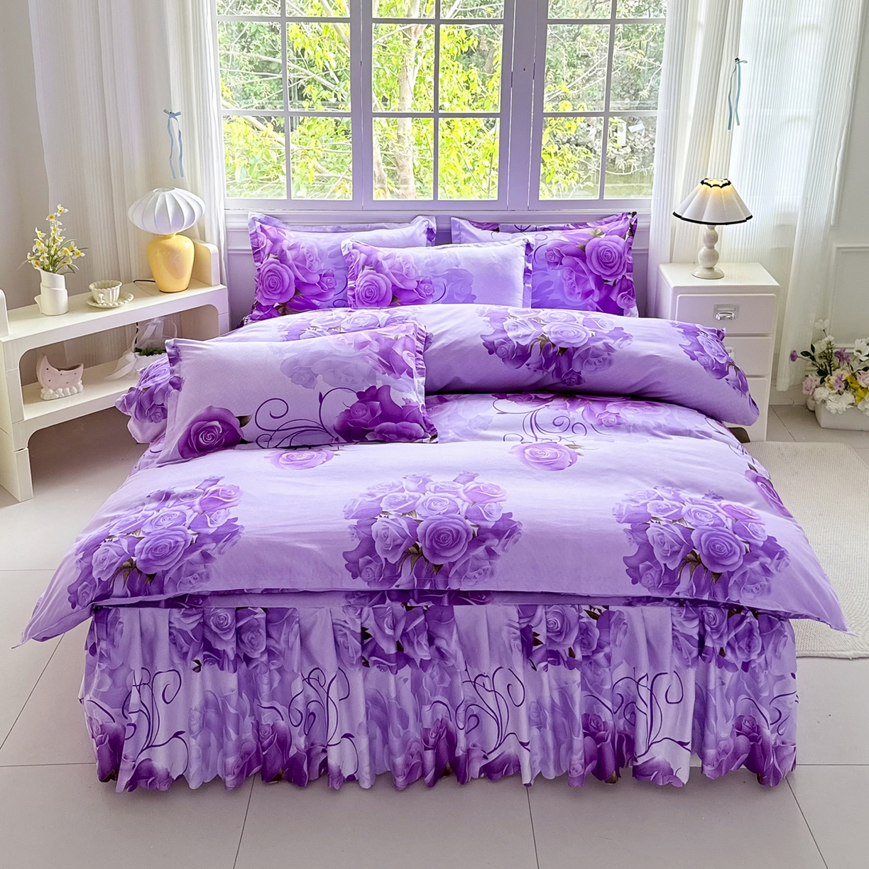 91家纺网 家纺一手货源 找家纺 亿佳人 2026新款芦荟棉单床裙床裙单件芦荟棉床裙单件 紫气东来