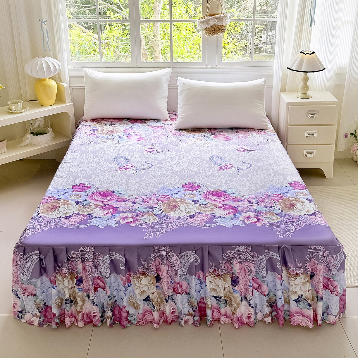 亿佳人 2026新款芦荟棉单床裙床裙单件芦荟棉床裙单件 紫梦