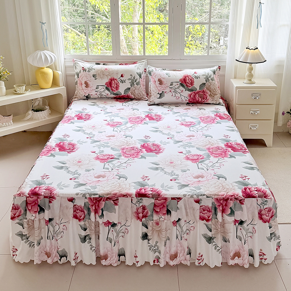 91家纺网 家纺一手货源 找家纺 亿佳人 2026新款芦荟棉单床裙床裙单件芦荟棉床裙单件 花开富贵