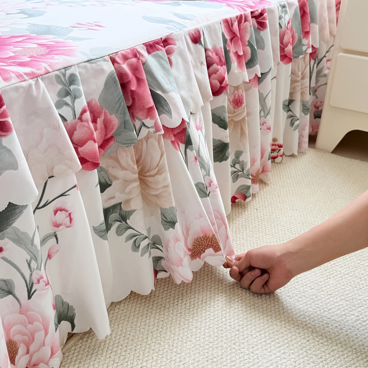 91家纺网 家纺一手货源 找家纺 亿佳人 2026新款芦荟棉单床裙床裙单件芦荟棉床裙单件 花开富贵