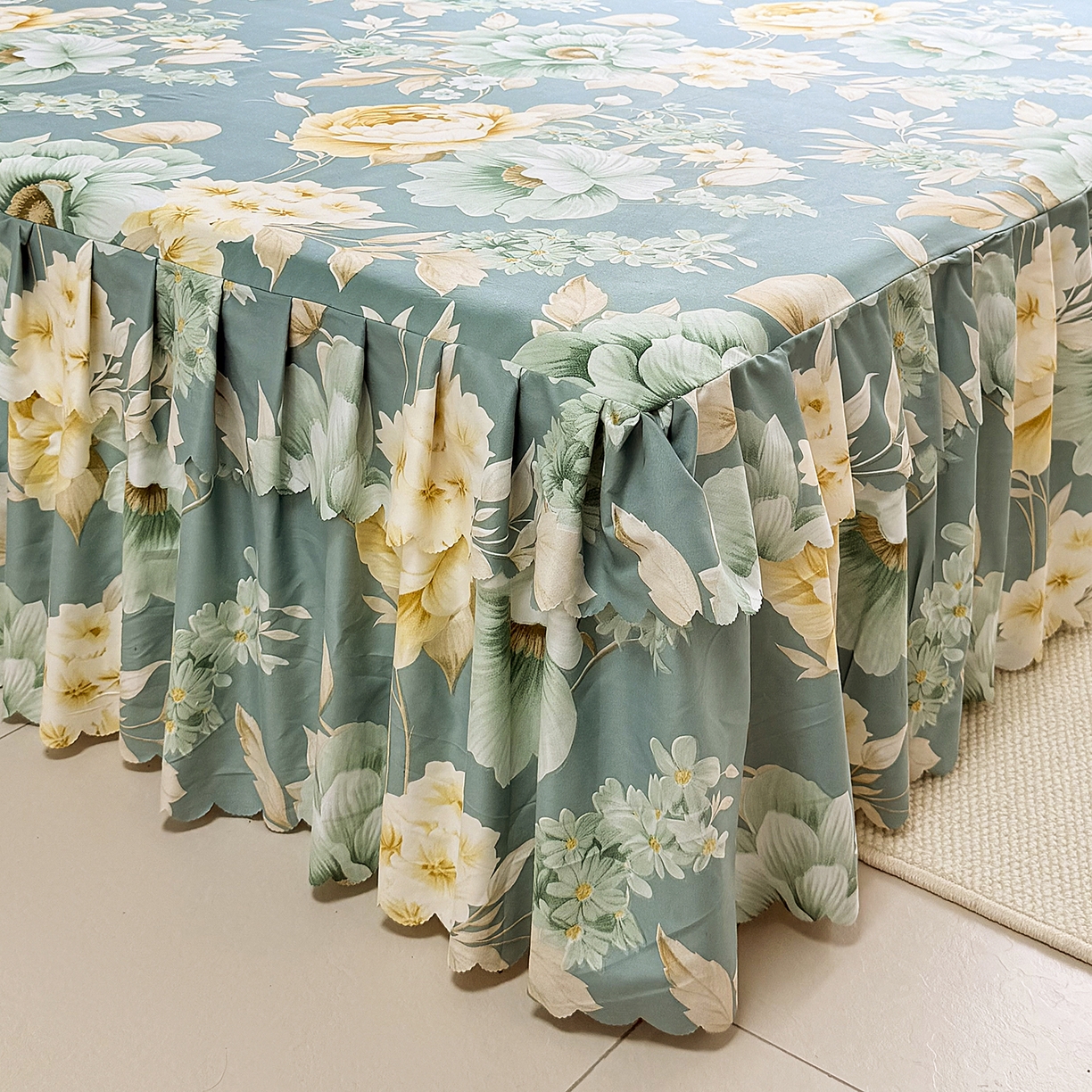 91家纺网 家纺一手货源 找家纺 亿佳人 2026新款芦荟棉单床裙床裙单件芦荟棉床裙单件 乐开花