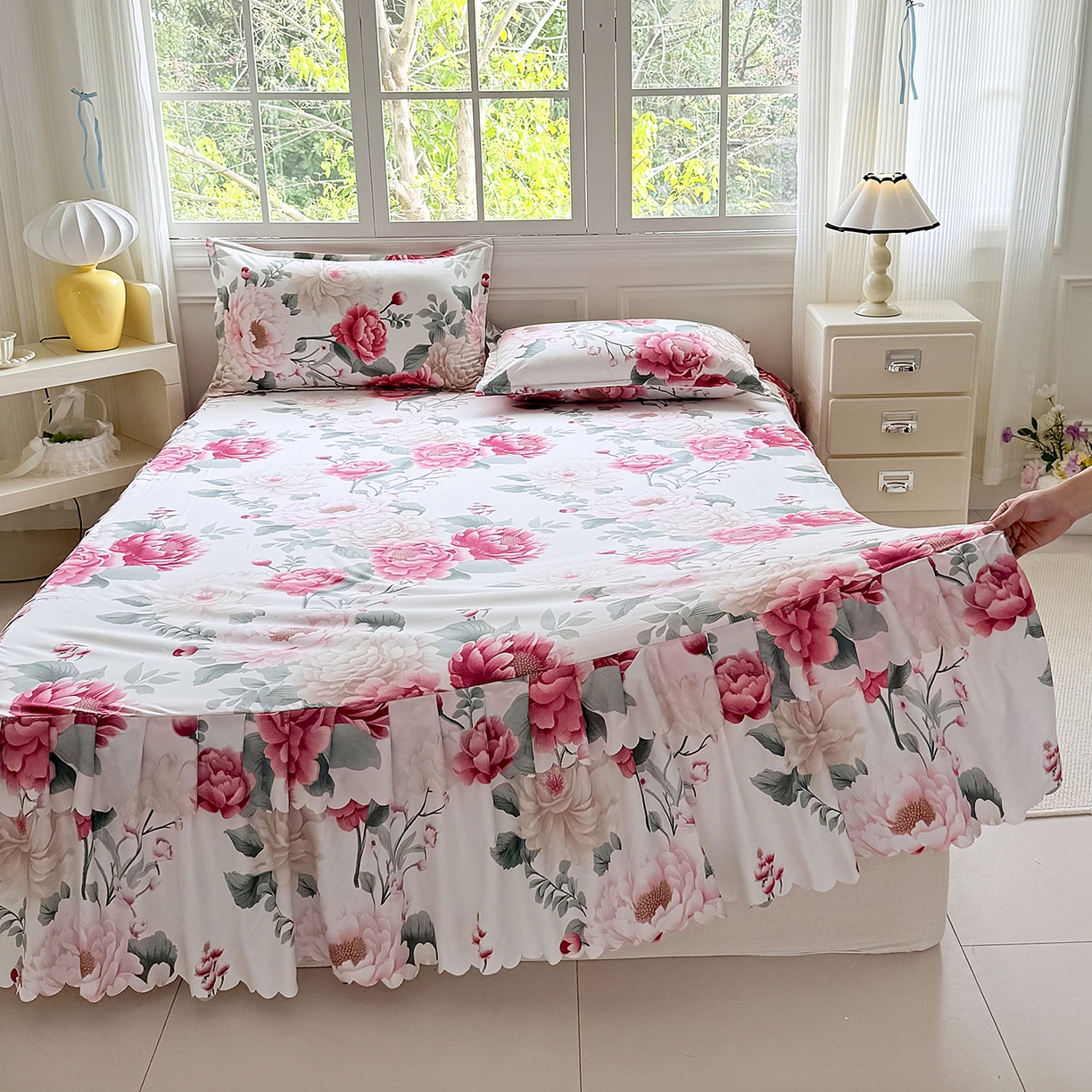 91家纺网 家纺一手货源 找家纺 亿佳人 2026新款芦荟棉单床裙床裙单件芦荟棉床裙单件 花开富贵