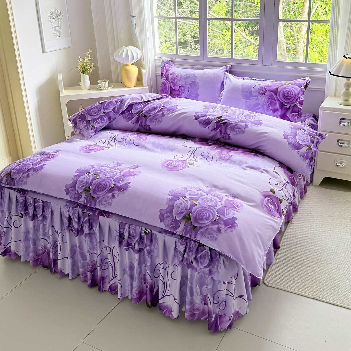 91家纺网 家纺一手货源 找家纺 亿佳人 2026新款芦荟棉单床裙床裙单件芦荟棉床裙单件 紫气东来